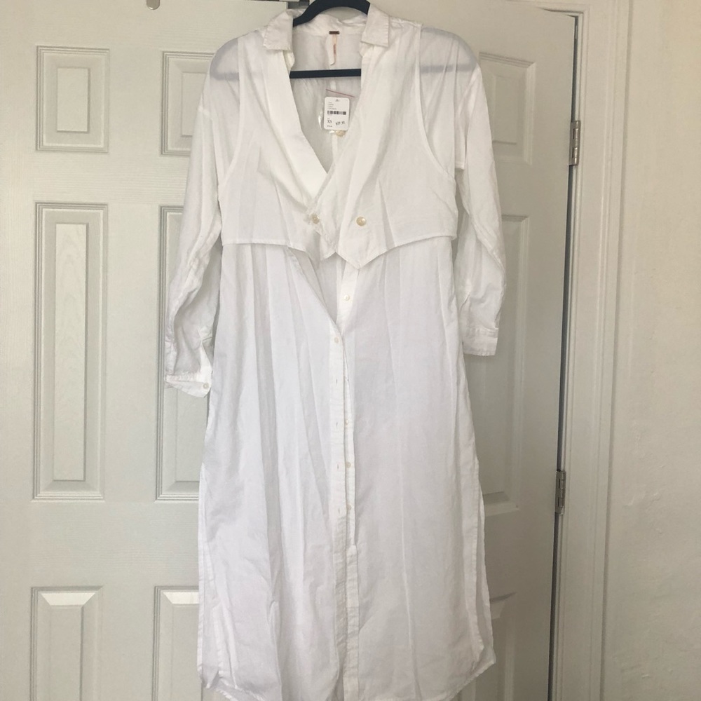 Free People Long White Button Up Dress/Tunic